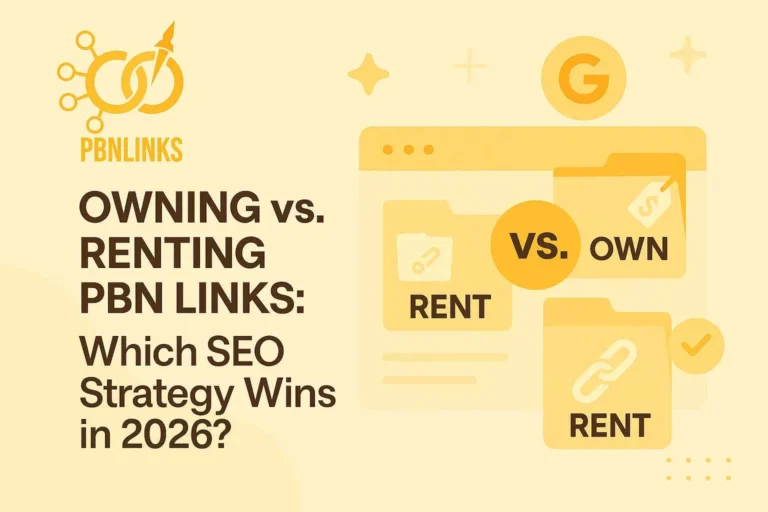 Comparison chart showing the difference between owning and renting PBN links for SEO in 2026, highlighting cost, control, and long-term ranking impact.