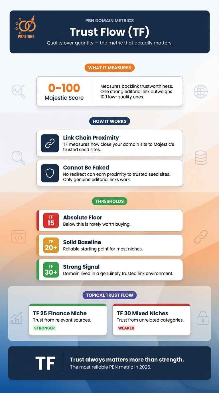 Trust Flow Most Important Metric for PBN Domains infographic