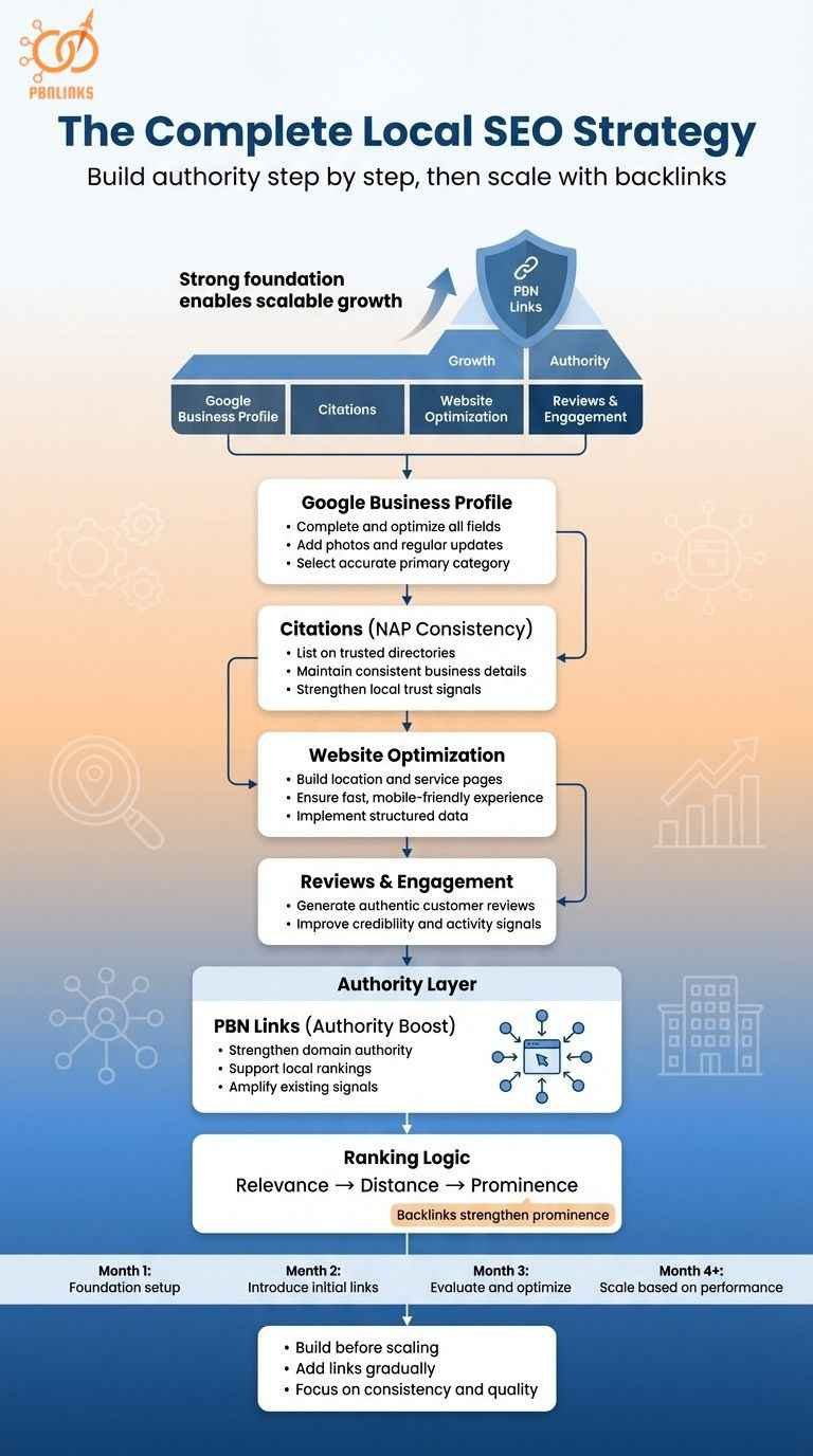 complete local seo strategy pbn citations gbp infographic