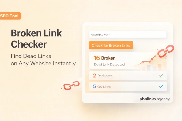 Broken link checker tool showing dead links detected with SEO dashboard and link analysis interface