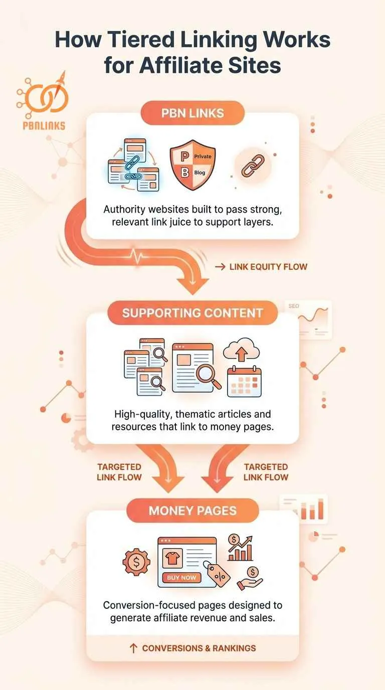 how tiered linking works infographic