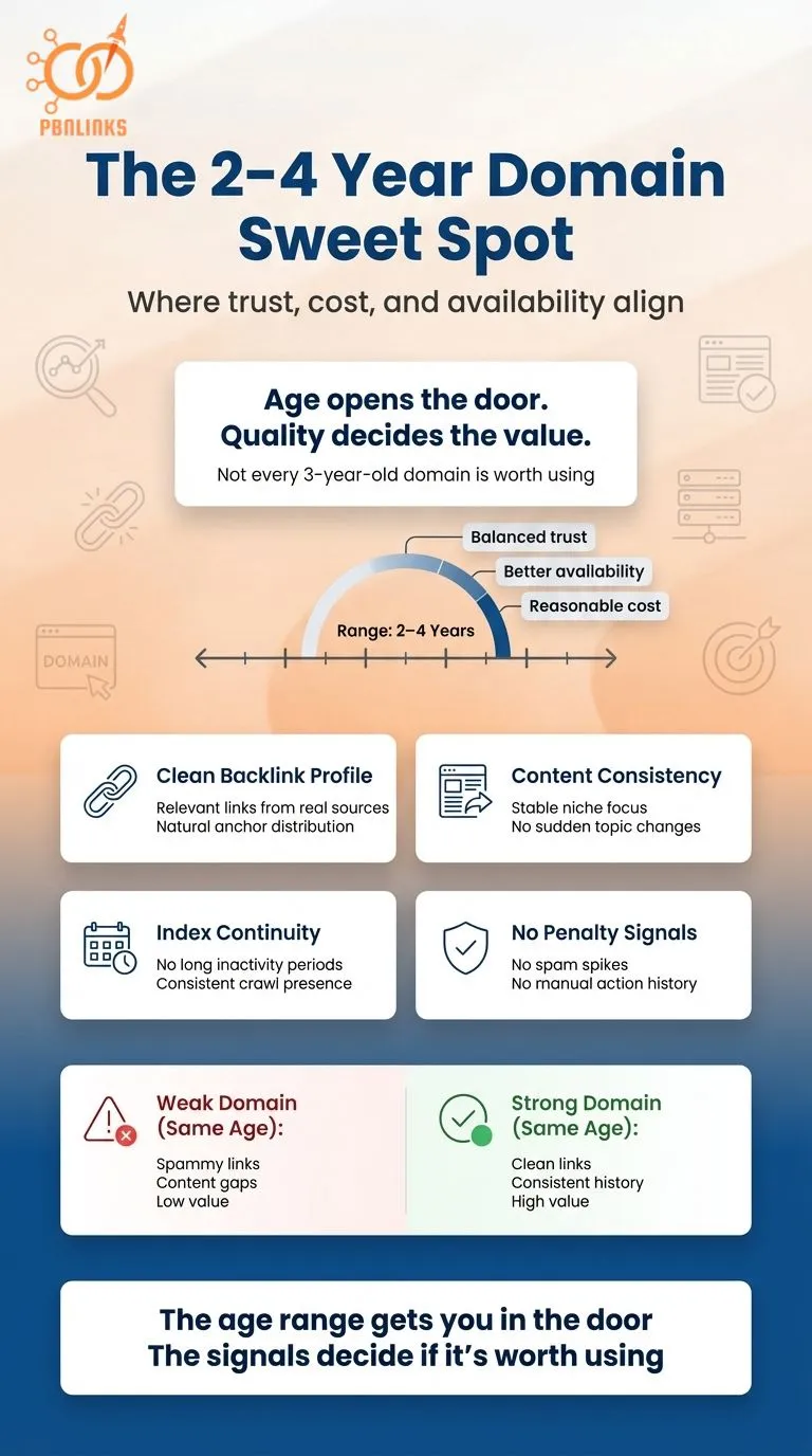 pbn domain age sweet spot infographic
