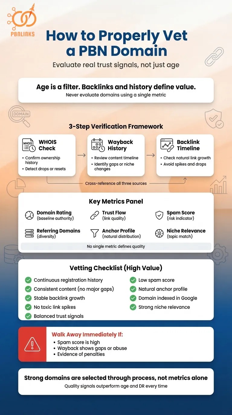 pbn domain vetting checklist infographic