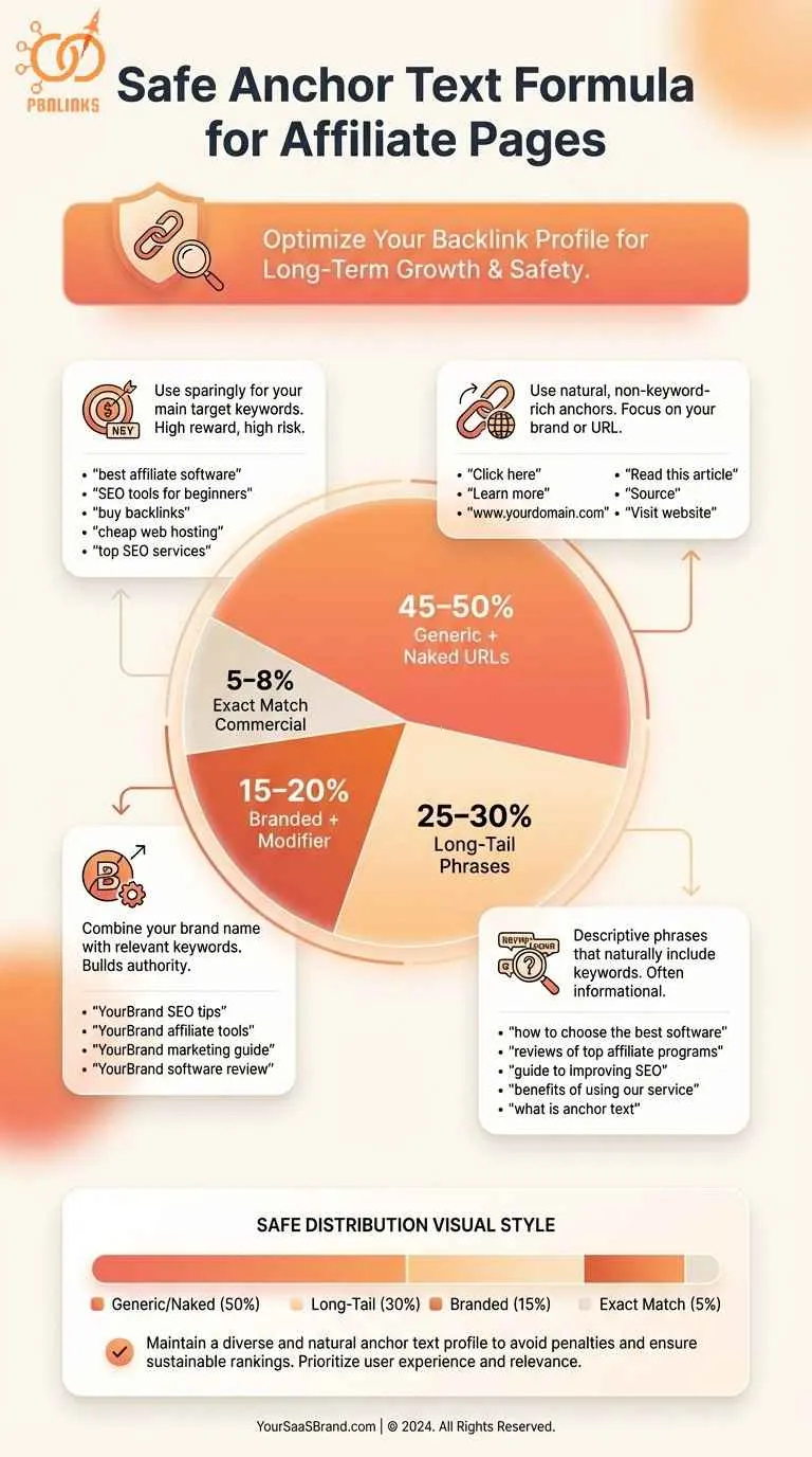 safe anchor text formula for affiliate pages infographic