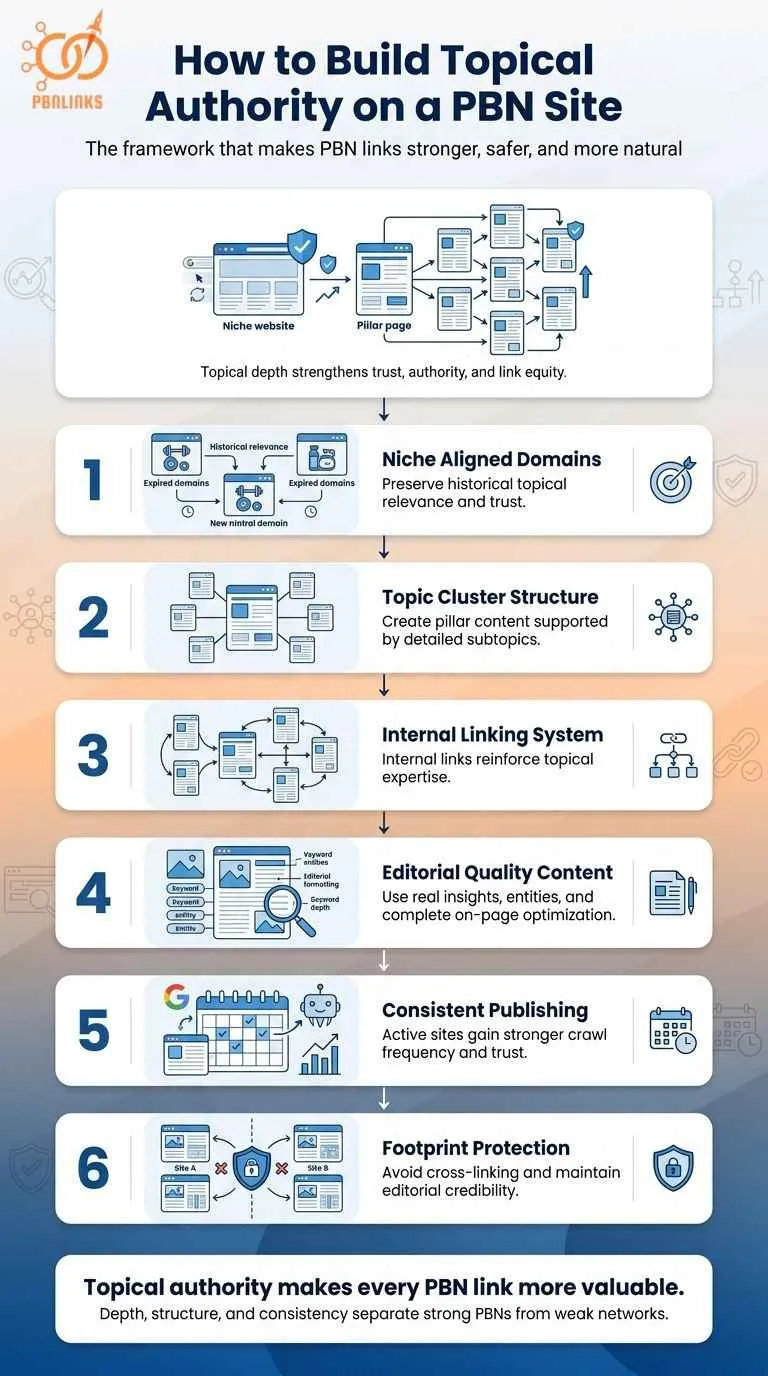 How to Build Topical Authority on a PBN Site infographic