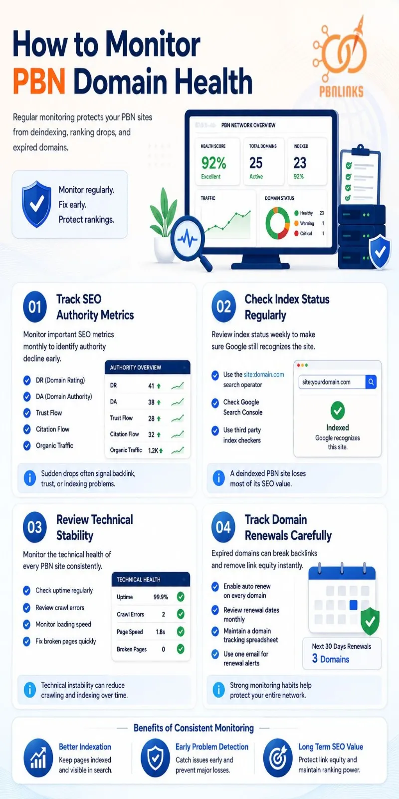How to Monitor PBN Domain Health infographic