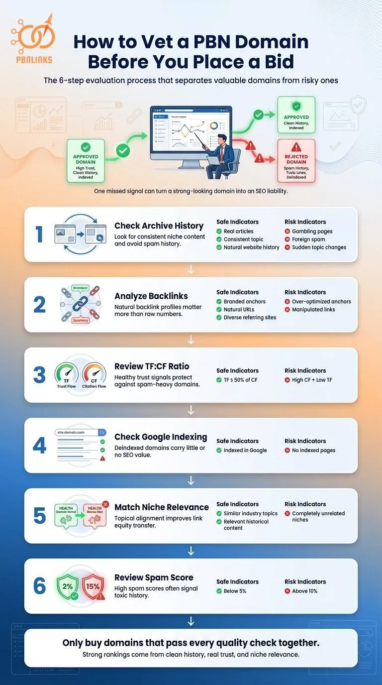 How to Vet a PBN Domain Before You Place a Bid infographic