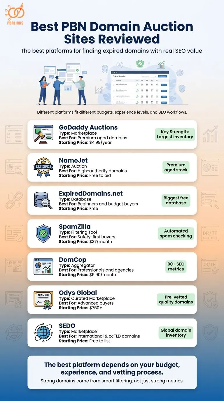 best pbn domain auction sites comparison infographic