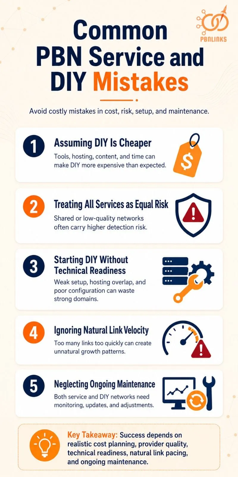 Common PBN Service and DIY Mistakes infographic