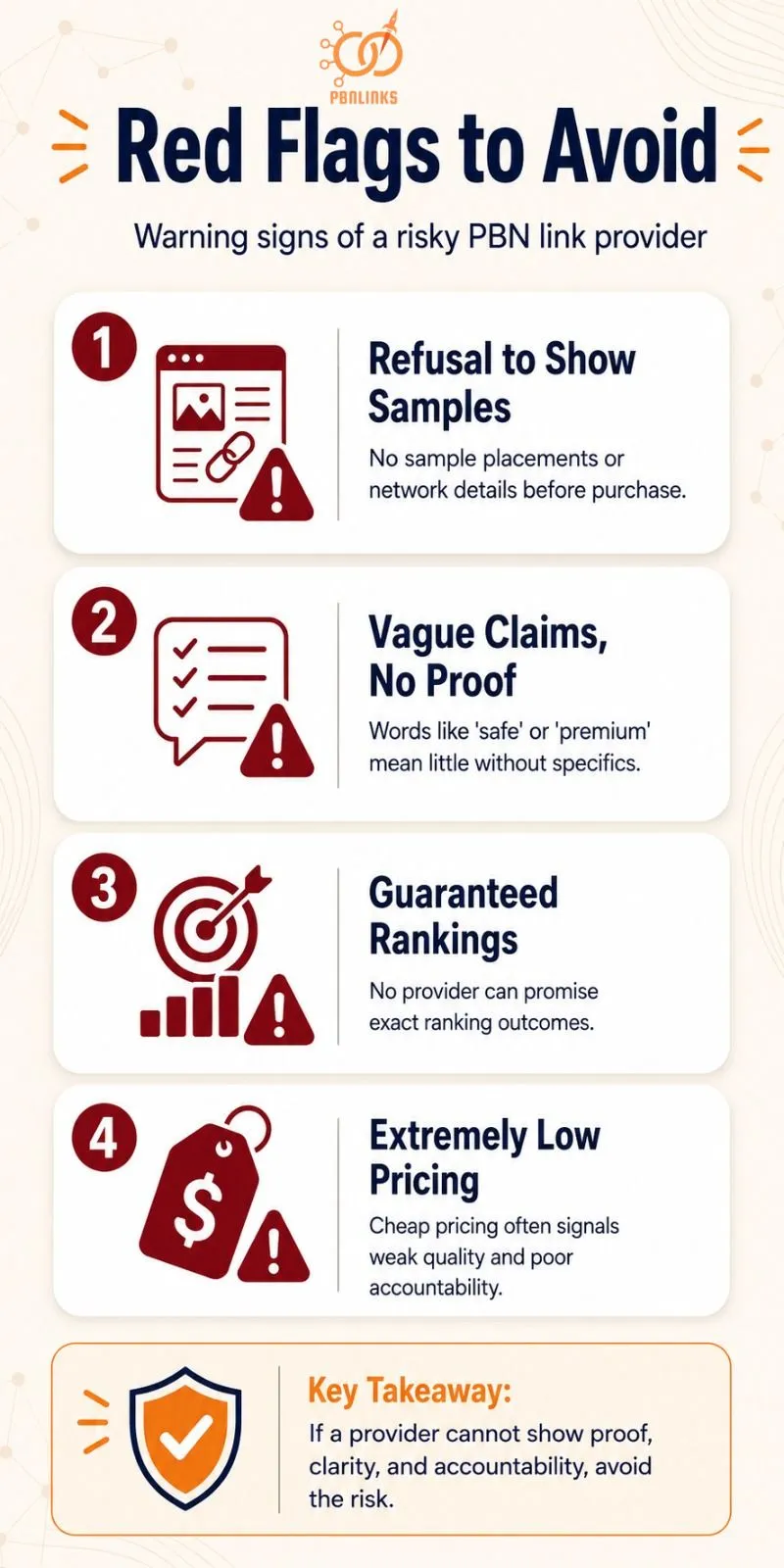 Red Flags to Avoid when Choosing a PBN Link Provider infographic