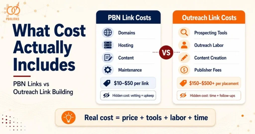 What Cost Actually Includes pbn links vs outreach link building