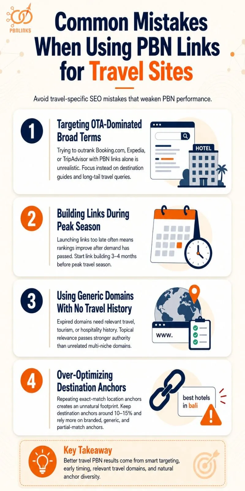 Common Mistakes When Using PBN Links for Travel Sites infographic