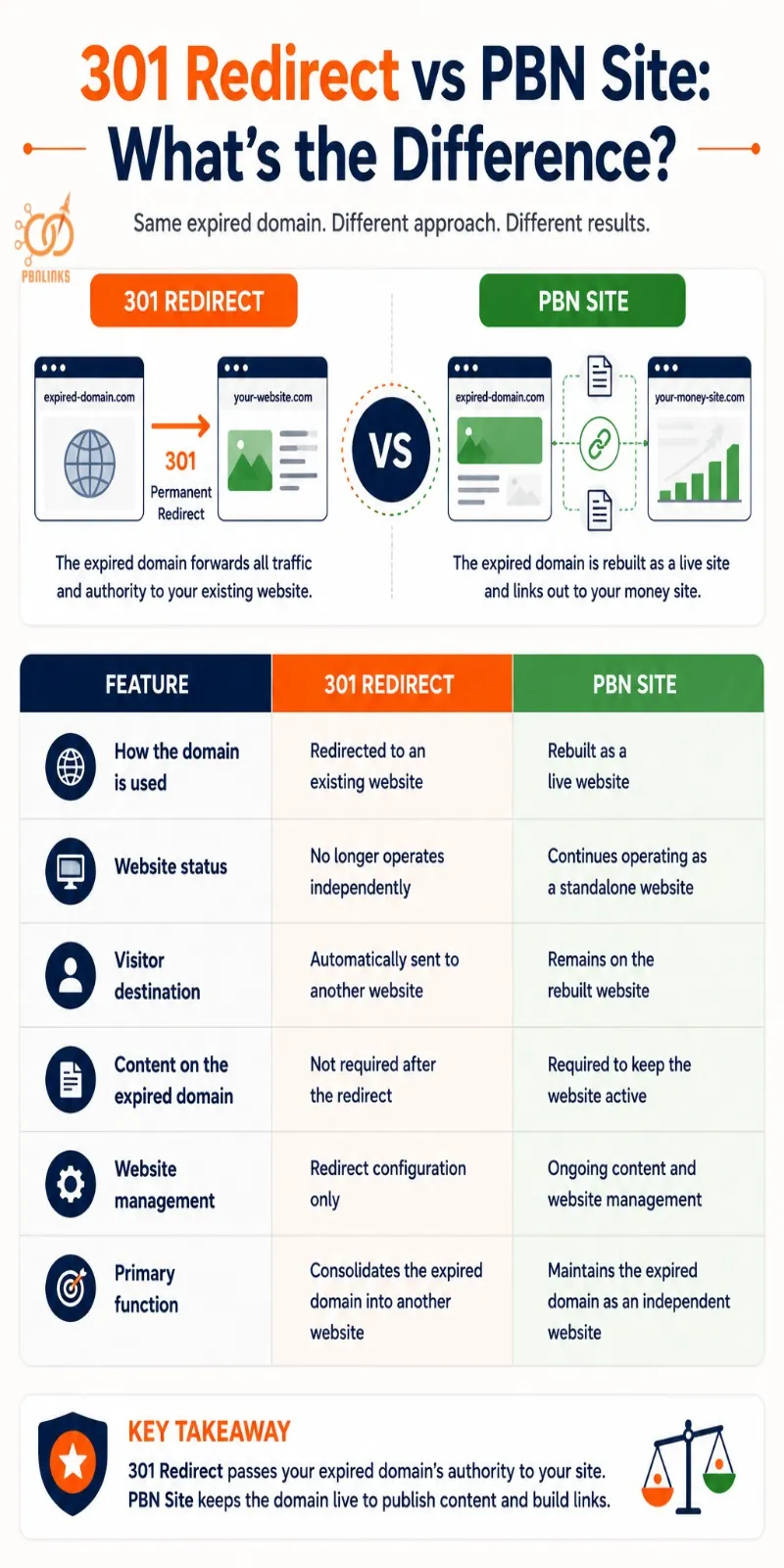 301 Redirect vs PBN infographic