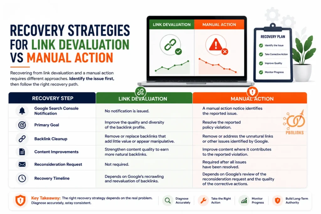 Recovery Strategies for Link Devaluation vs Manual Action