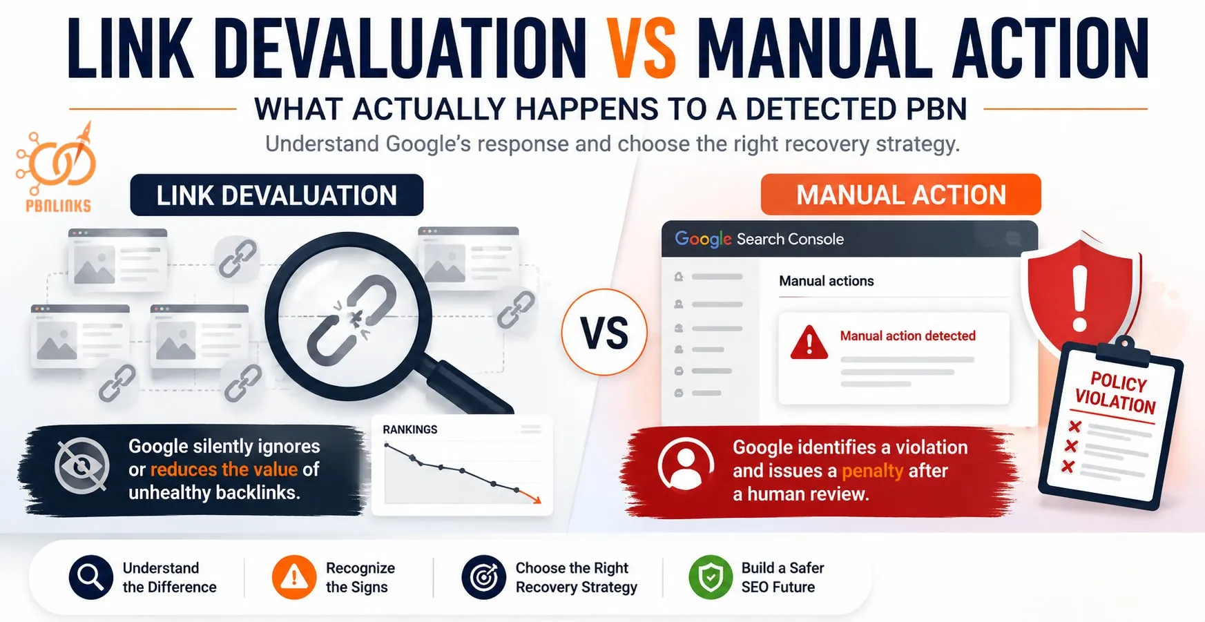Link Devaluation vs Manual Action Guide Explaining Google's Response to Detected PBN Links