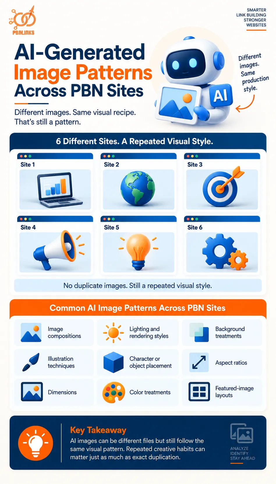 AI-Generated Image Patterns Across PBN Sites infographic