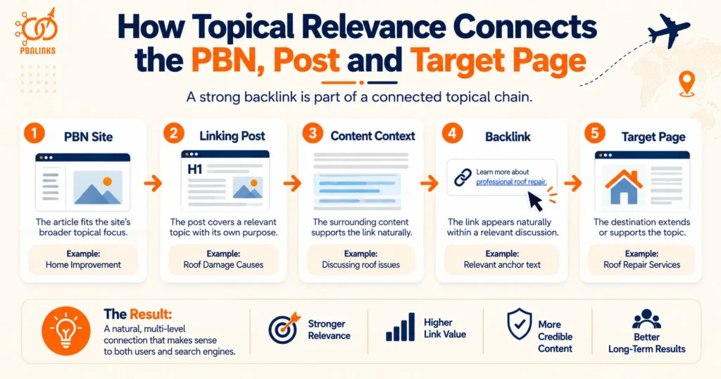 How Topical Relevance Connects the PBN, Post and Target Page