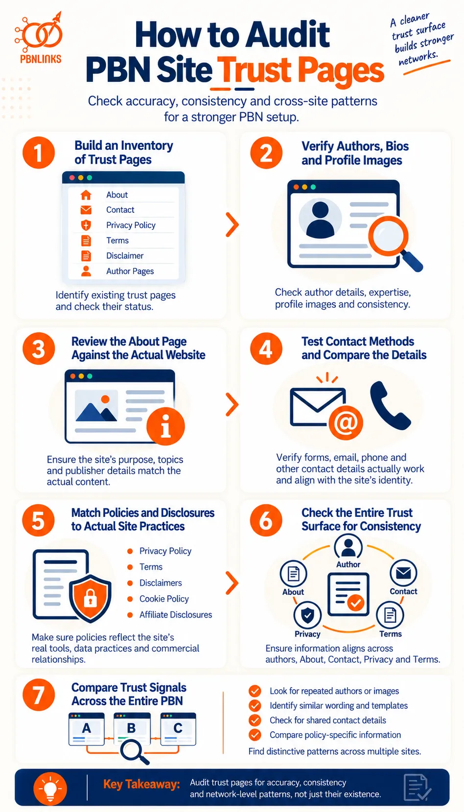 How to Audit PBN Site Trust Pages infographic