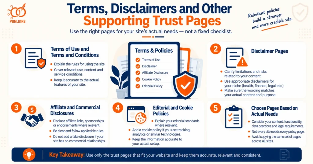 Terms, Disclaimers and Other Supporting Trust Pages