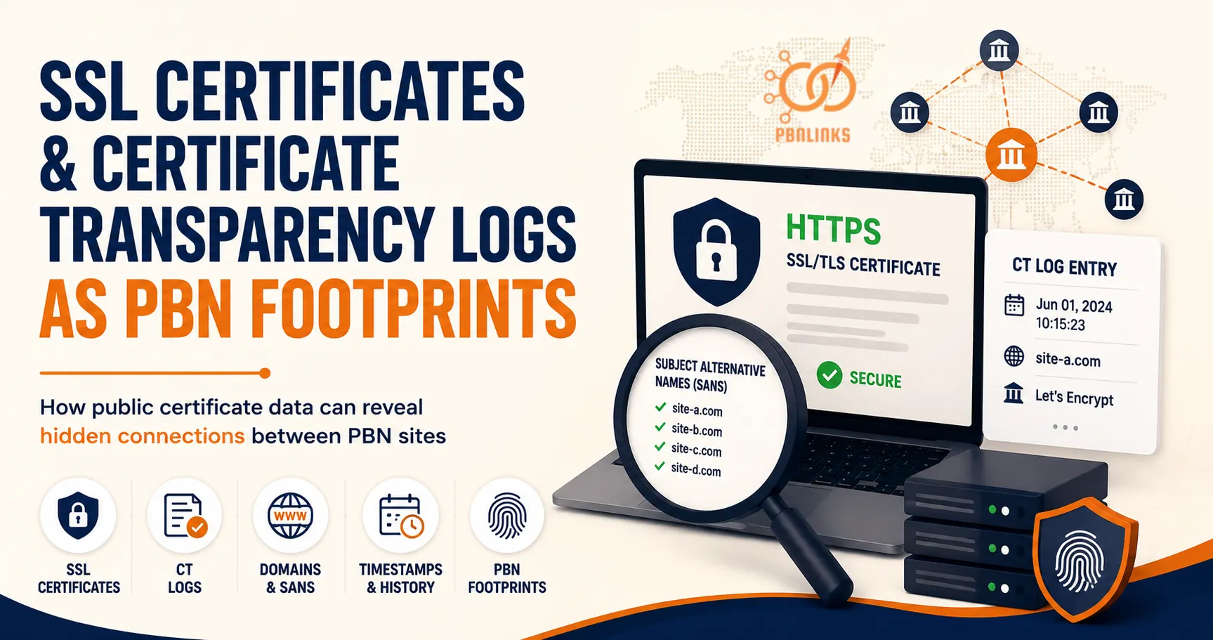 SSL certificates and certificate transparency logs diagram showing private blog network footprint analysis
